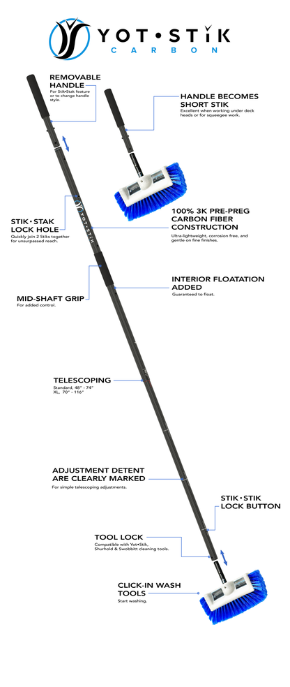 Insanely Lightweight, Adjustable / Telescoping Pre-Preg 3k Carbon Fiber. YotStik Standard, Median, & XL. 