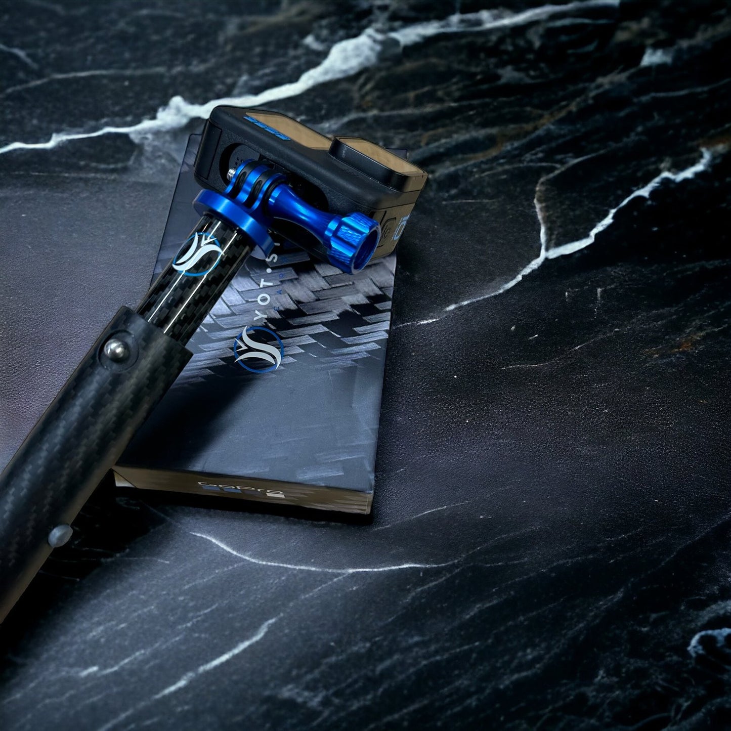 Our new adapter, gives you seamless GoPro integration to your Yot•Stik. Of course we’ve bumped it up a notch by doing it in 3k Carbon Fiber