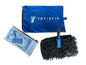 Yacht cleaning kit with microfiber cloth, eraser pad, and blue carrying bag on a white background